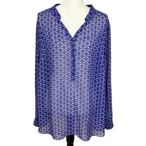 4/$25 ANA Blue and Purple bird Patterned Blouse